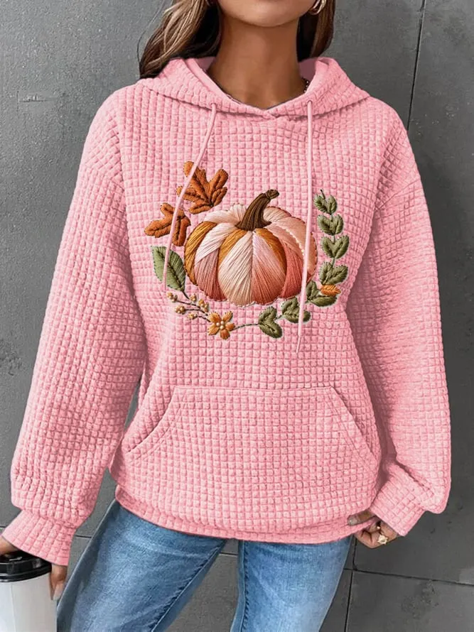 Women's Thanksgiving Pink Pumpkin Print Gingham Sweatshirt 