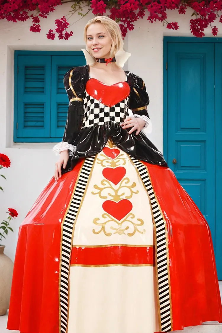 Women Latex Dress Alice s Wonderland Costume Queen Hearts Inspired