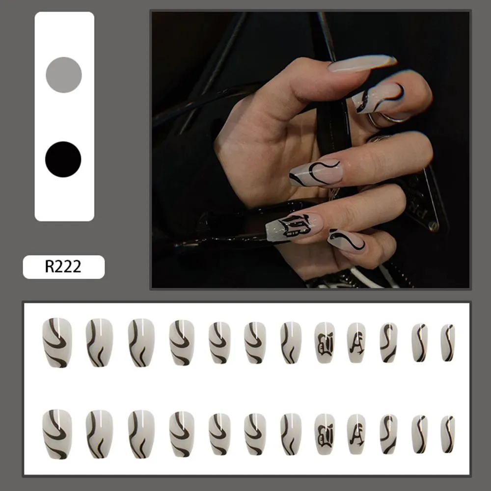 24pcs/Box Long Coffin False Nails with Dragon Pattern Design Ballerina Manicure Patches Press On Nails Full Cover Nail Tips-Nail Inspo