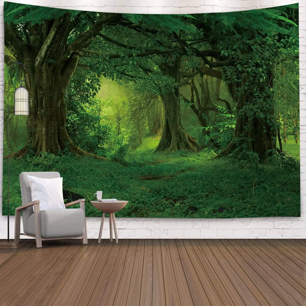 Natural 3D Waterfall Tapestry Beach Towel Landscape Primeval Forest Stream Printing Wall Carpet Yoga Mat Home Art Tapestry Decor