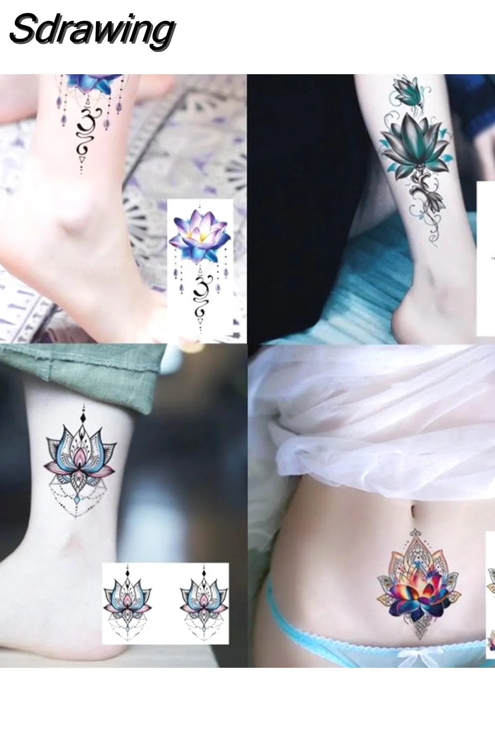 Sdrawing 4/5/9/10/18 PIeces Long Lasting Blue Flower Jewelry Tattoo Sticker Sexy Belly Block Scar Stretch Marks Waterproof Tattoo Sticker 715-1