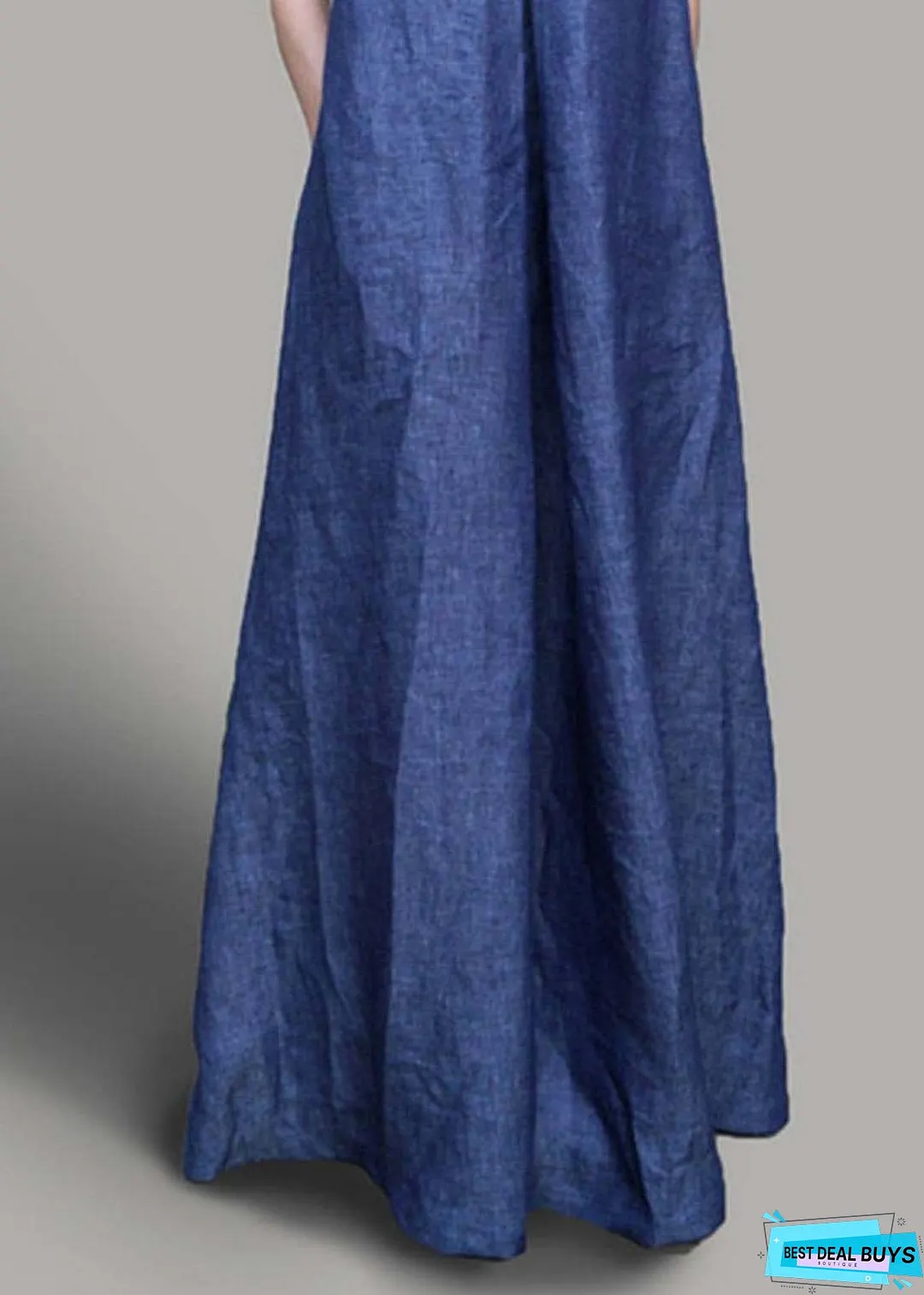 Women Navy Oversized Denim Holiday Dress Sleeveless