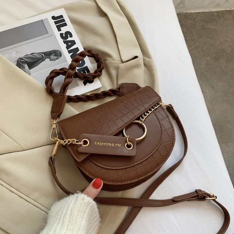 էѧӧܧ Stone Pattern Small Saddle Bags For Women 2020 winter Lady Travel Crossbody Shoulder Bags Female Handbags and Purses