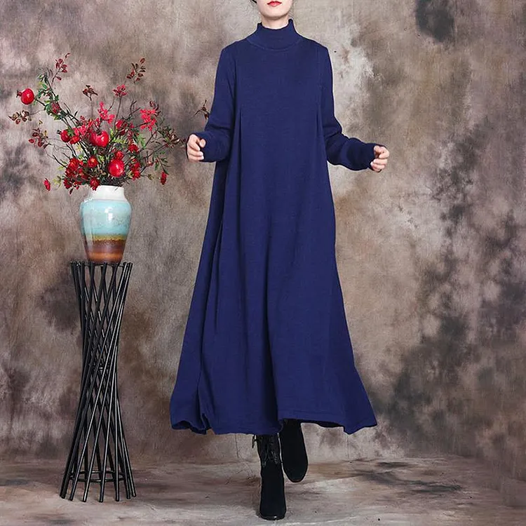 Solid Knitted High Neck Casual Dress ( Limited Stock)