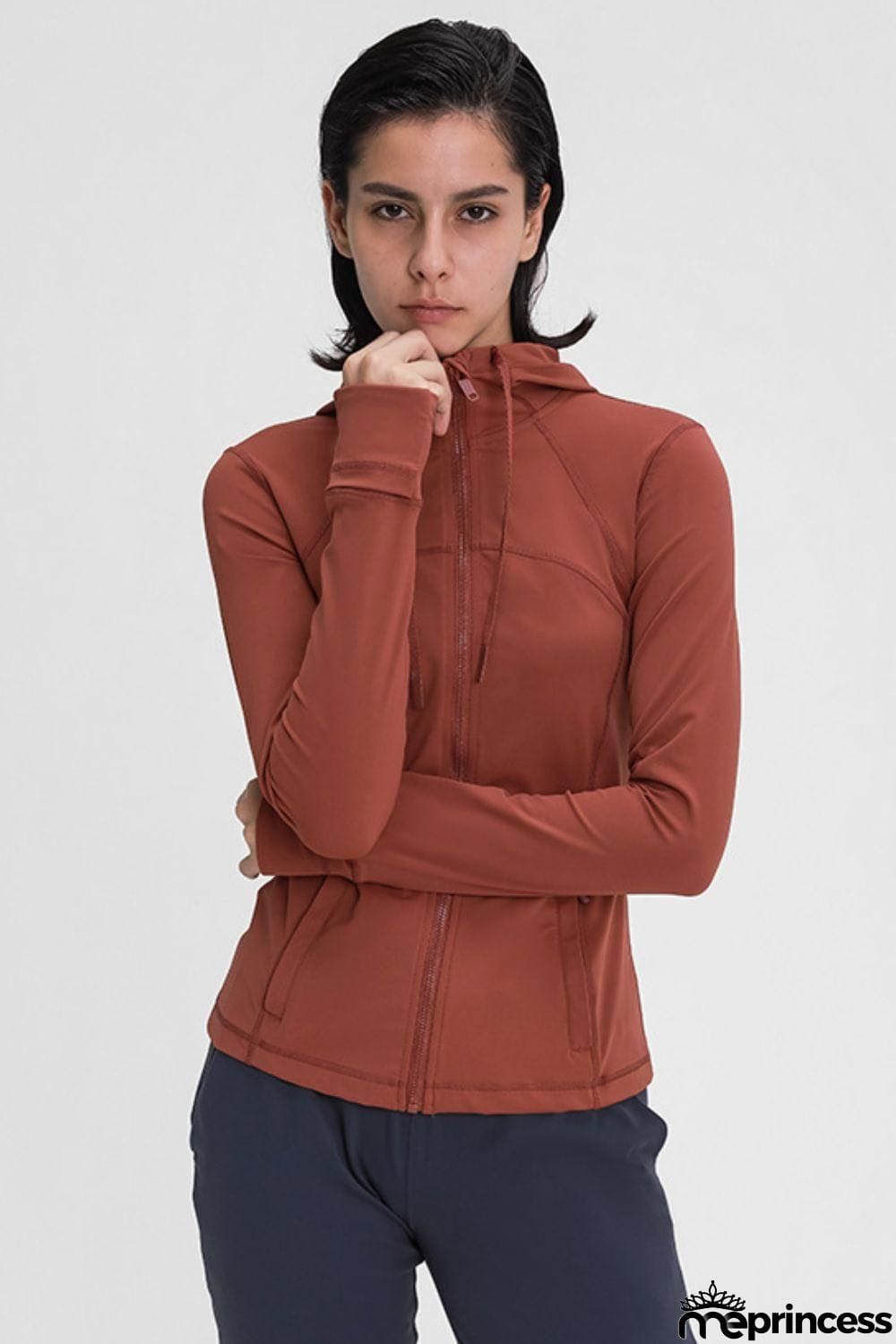 Zip Up Drawstring Detail Hooded Sports Jacket