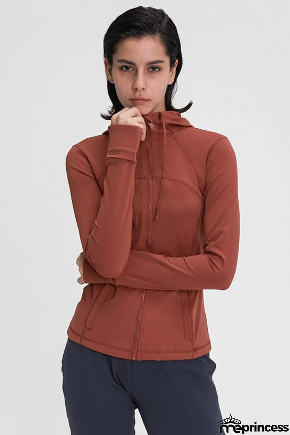 Zip Up Drawstring Detail Hooded Sports Jacket