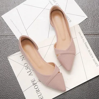 Women Flats Pink Black Pure Color Plus Small Size 34 Large 41 42 43 44 Suede Leather Pointed Toe Office Lady Flat Heel Shoes