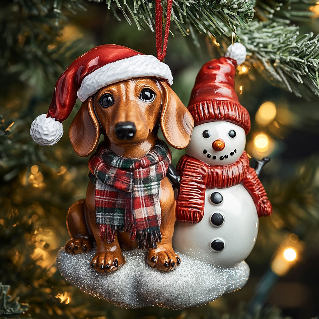 Jolly Dachshund And Snowman WN1510058CL Personalized Christmas Ornament