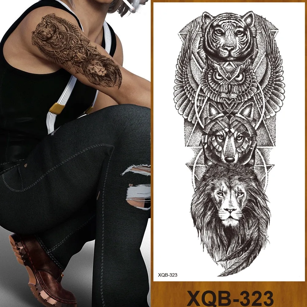 Temporary Tattoo Stickers Snake Bear Owl Fox Mermaid Tiger Wolf Lion King Men Women Girl Arm Body Chest Fake Body Leg Art Tatoo