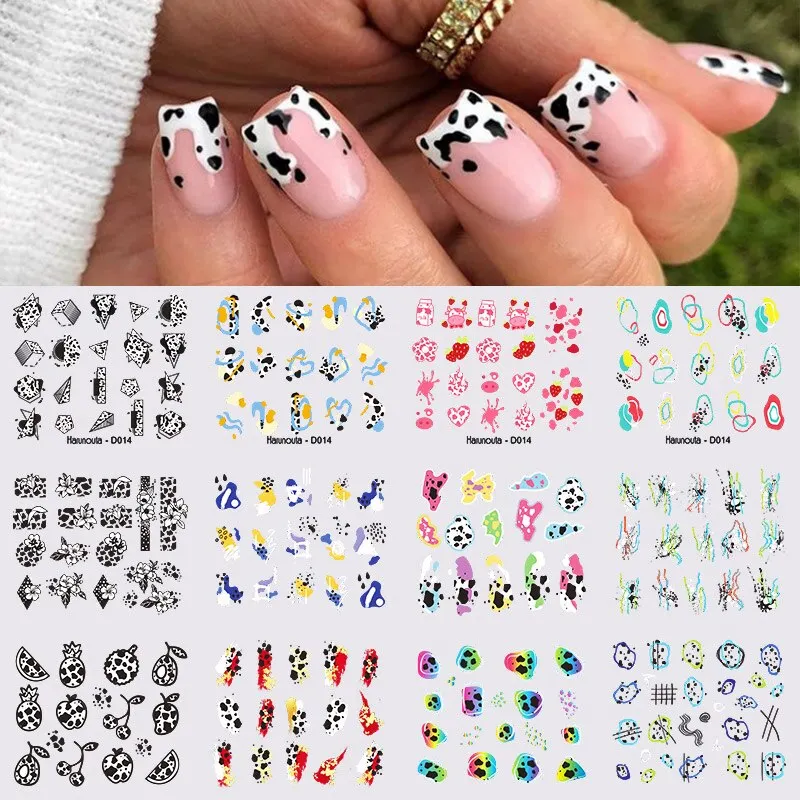 12pcs Geometric Lines Nail Sliders Water Sticker Set Flowers Leaves Design Watercolor Ink DIY Manicures Nail Art Decals Foil