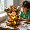 LED 3D Animal Night Lamps Sunflower Highland Cow Table Lamp Cute Bedside Decorations Lamp USB Handcrafted Stained Glass Night Light for Living Room Desk Decor
