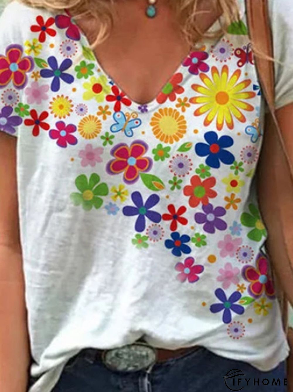 Short Sleeve Casual Butterfly Printed T-shirt | IFYHOME