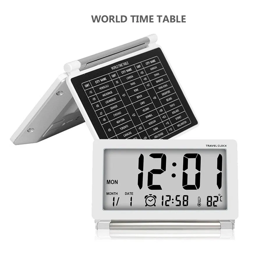 LED Digital Alarm Clock Travel Multifunction Backlight Digital Table Clock with Thermometer Folding Electronic Travel Clock