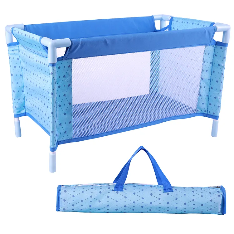 12"-22" Blue Retractable Love Printed Bed for Reborn Baby 2-Pieces Living Accessories