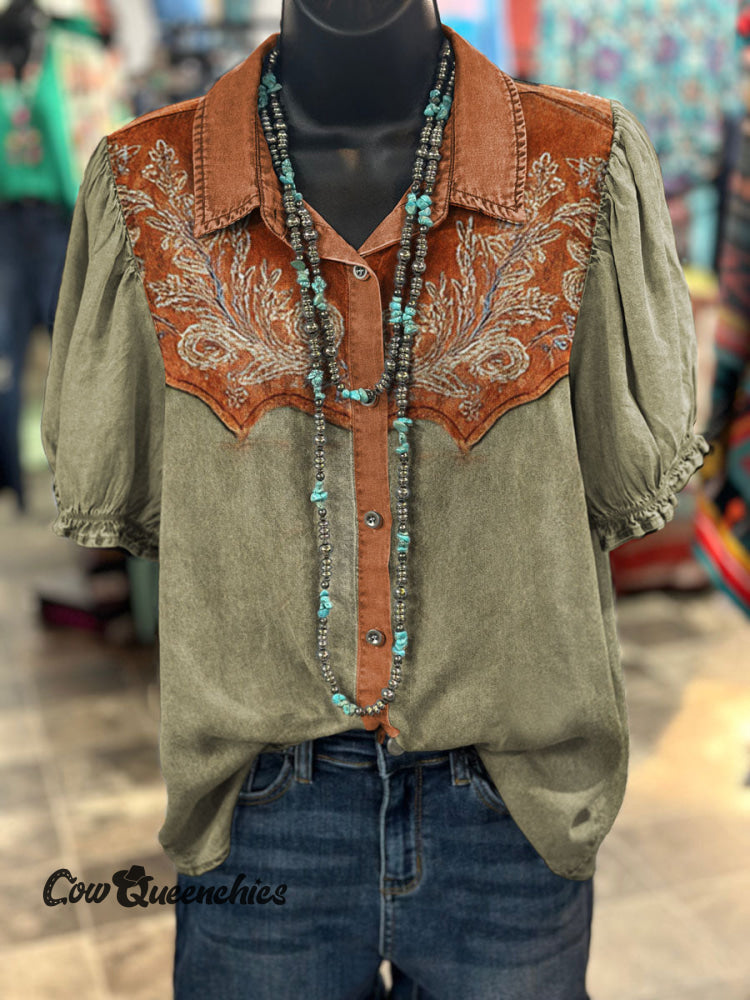Vintage Floral Prints Casual Cotton Shirt Multicolor / S