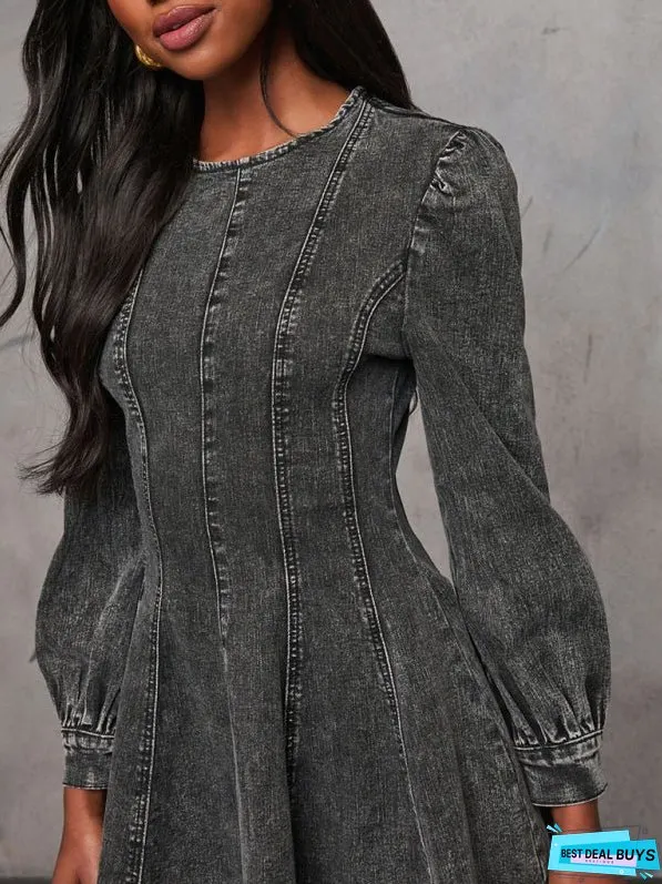 Fashion Casual Patchwork Drop Waist Women's Denim Long Sleeve Dress