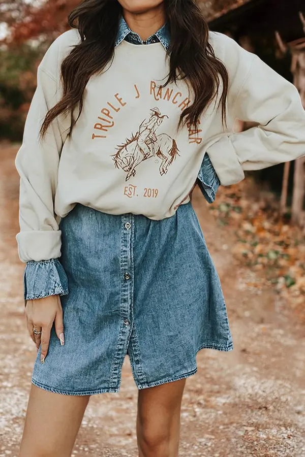 Casual Western Cowboy Print Sweatshirt