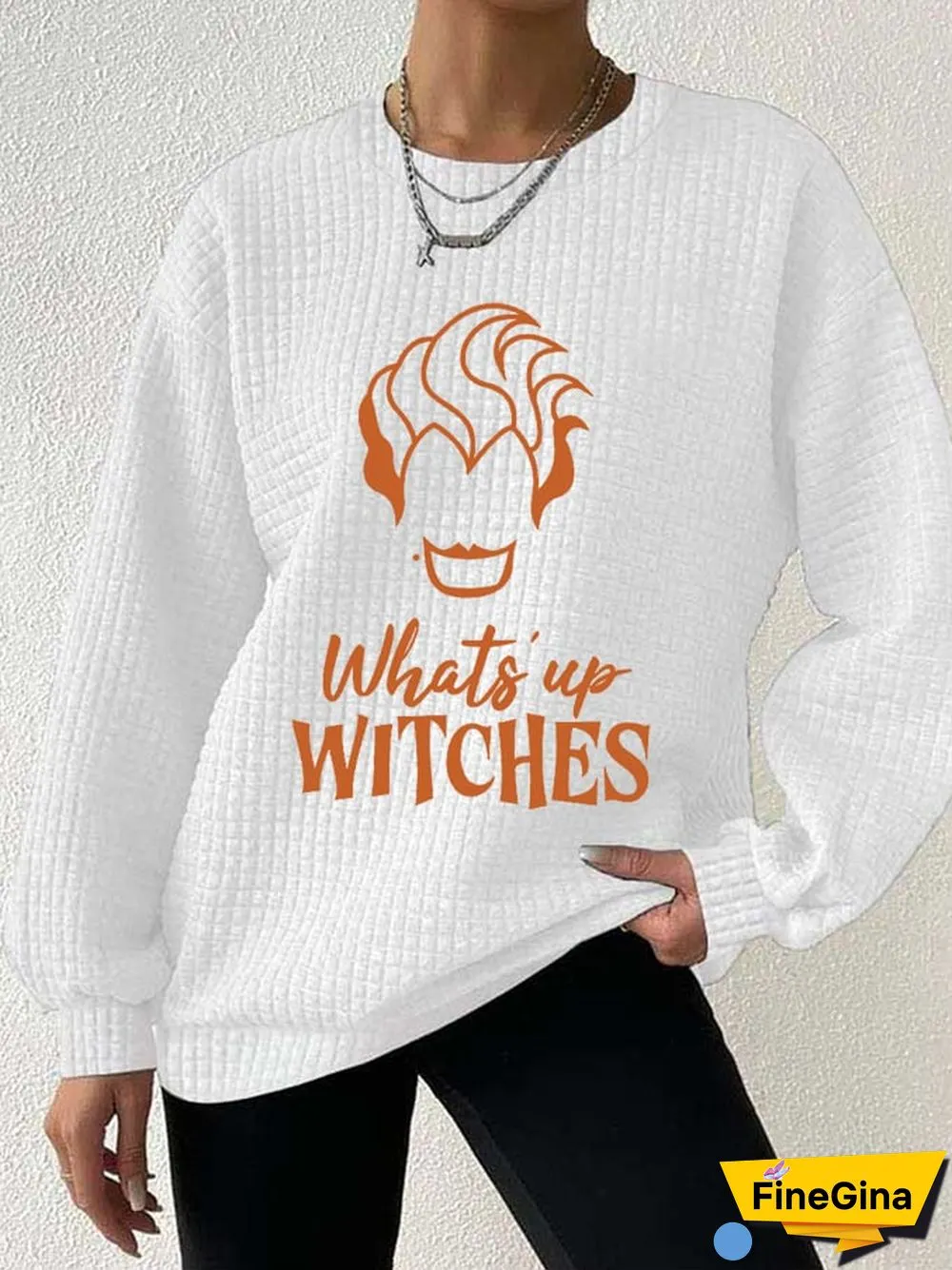 Women's Halloween What's Up Witches Print Waffle Sweatshirt