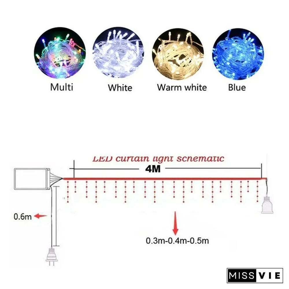 New Droop Curtain Icicle String Light 100LED 10M Christmas/Wedding/Party Decoration Lights Garland AC 110V 220V Outdoor Waterproof Led Lamp 4 Colors