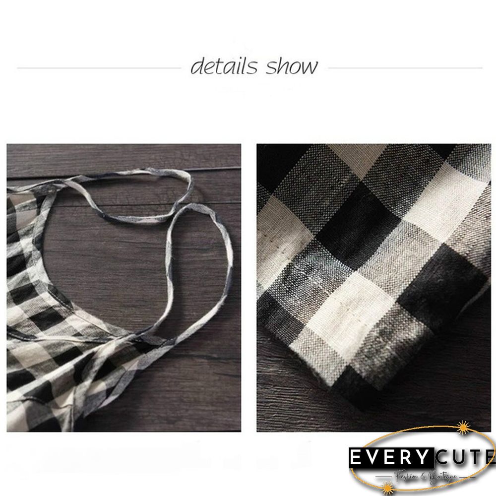 Women Loose Bib Pants Ladies Checked Suspenders Baggy Overalls Sleeveless Jumpsuit