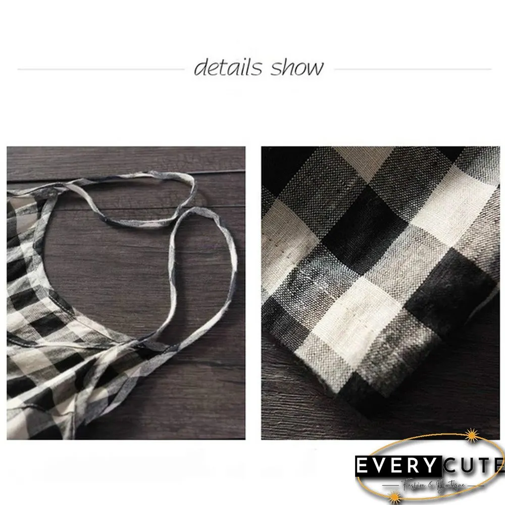 Women Loose Bib Pants Ladies Checked Suspenders Baggy Overalls Sleeveless Jumpsuit