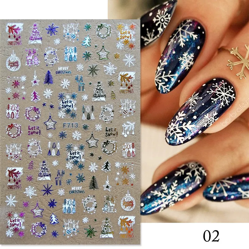 3D Christmas Nail Art Decoration Stickers Sparkly Gold White Colorful  Glitter Geometry Snowflake Winter Slider Nail Foils-Nail Inspo