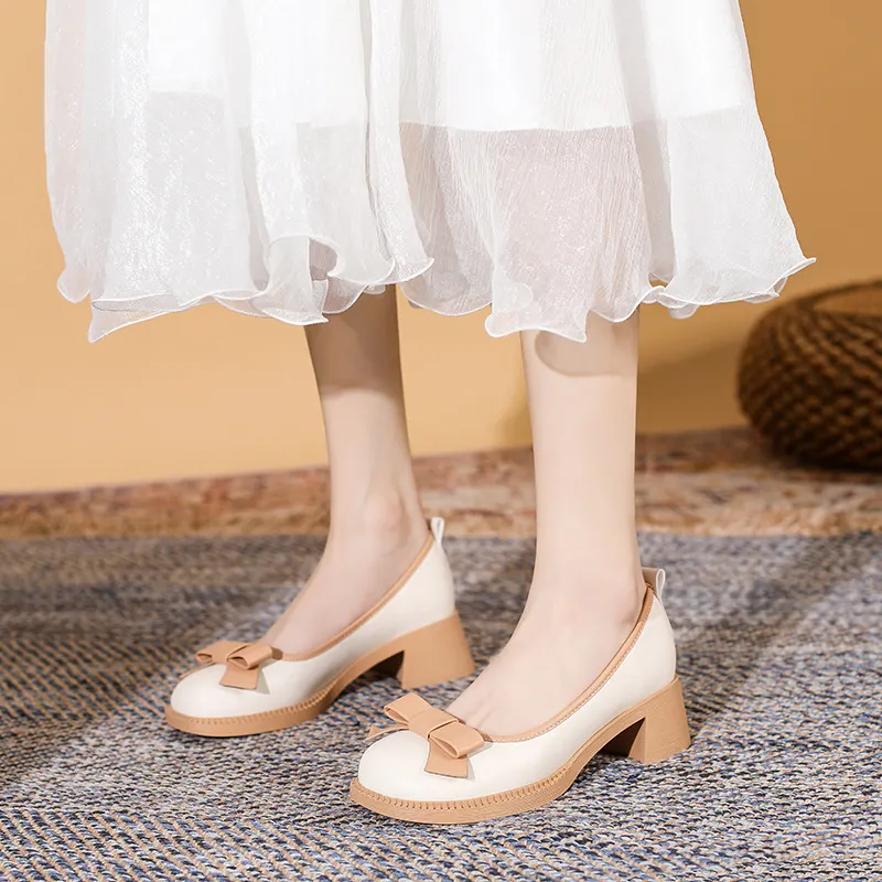 Athvotar Athvotar New Bow Happy Shoes Korean Version British Wind Shallow Mouth With Casual Women's Singles Shoes With Skirt