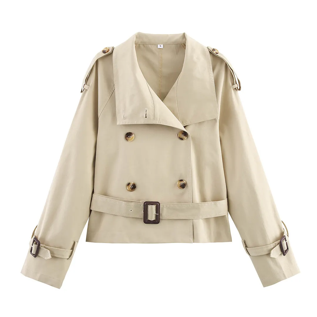 Nigikala Nigikala Women's Clothing 2025 Spring And Autumn Collar With Belt Buckle Dress Short Wind Coat Women A15022