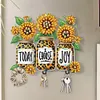 (US Local)Wooden Special Shaped Leopard Print Sunflowers Diamond Art Craft Wall Hooks