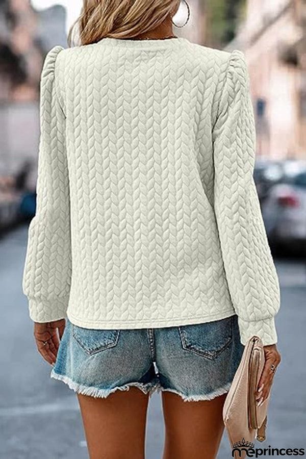 Puff Sleeve Pleated Crewneck Sweatshirt