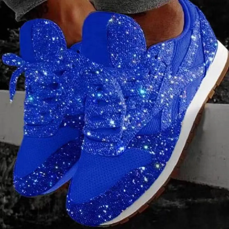 Spring Women Flat Bling Sneakers Glitter Platform Casual Shoes Woman Comfortable Ladies Silver Vulcanize Shoes Plus Size