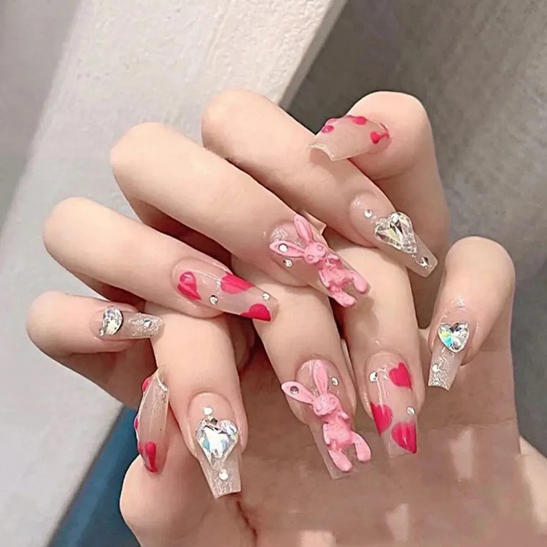 Long Coffin False Nails Aurora Butterfly with designs French Ballerina fake Nails wearable nail stickers Full Cover Nail Tips