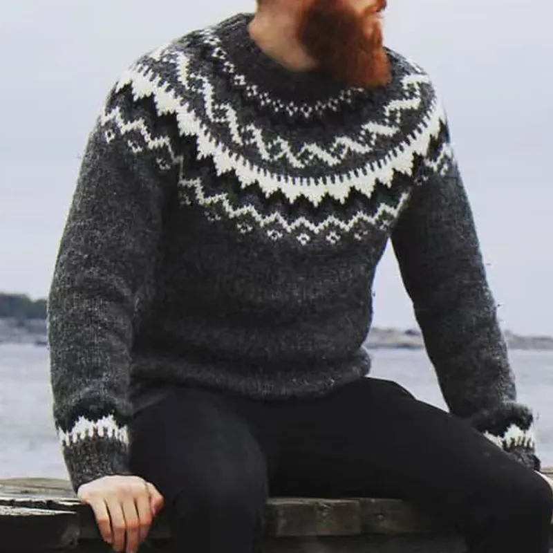 Retro Arc-Shaped Fair Isle Surf Graphics Jacquard Sweater