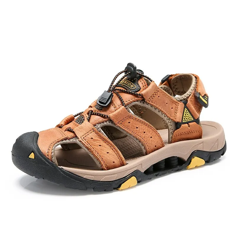Summer Men's Sandals Men Genuine Leather Rubber Men Shoes Casual Big Size Gladiator Sandals Men Casual Shoes Beach Soft Bottom