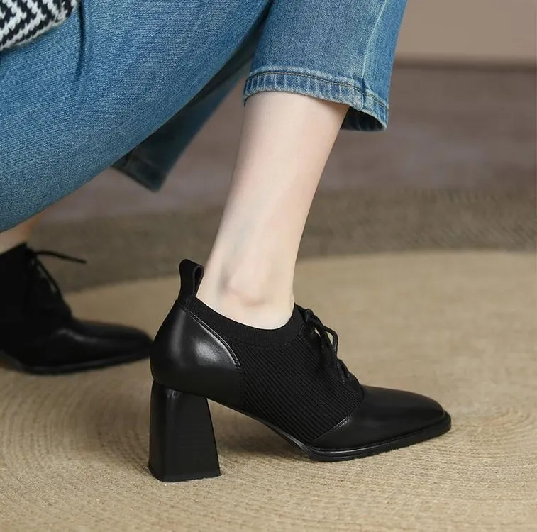 Yyvonne British Wind High Heel Deep Mouth Single Shoes Women In The Autumn Of 2025 New Retro Fashion Coarse Lace Leather Shoes