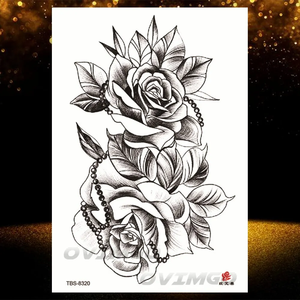 Sdrawing Lotus Flower Temporary Tattoos Fake Jewelry 3D Beauty Rose Tattoo Sexy Body Art Arm Painting Tatoo Sticker For Women