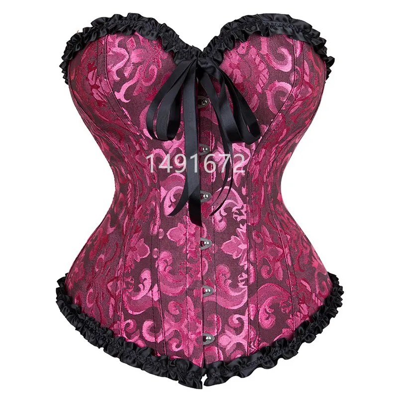Billionm Sapubonva Corsets and Bustiers Tops Women Sexy White Black Green Vintage Flower Print Overbust Plus Size Lingerie Corselet