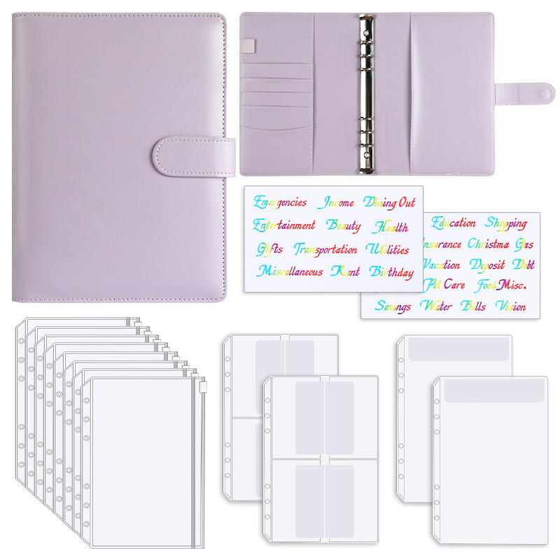 Macaron Budget Planner A5 Leather Binder with Zip Pouch - Cash Organizer