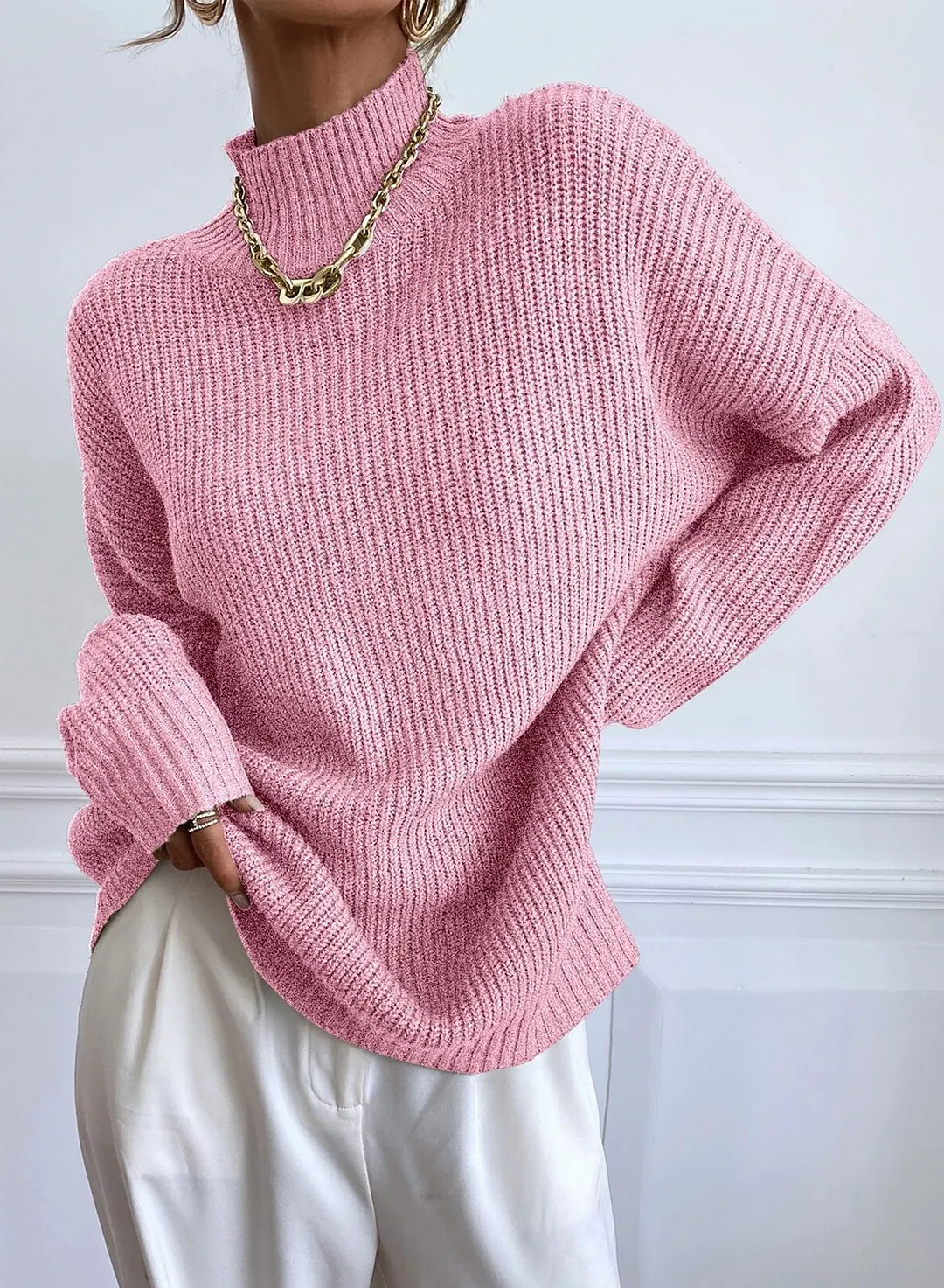 Women's Stand Collar Batwing Sleeve Jumper