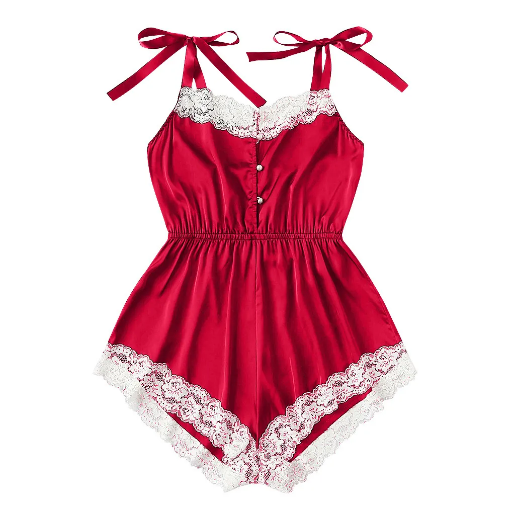 Churchf Summer Lady Simulation Silk Sling Princess Pajamas Sexy Seduction Pearl Button Underwear Ajart Home Dress Hair