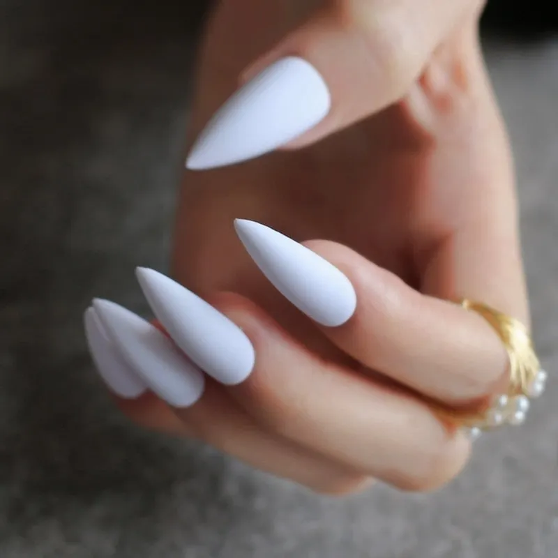 DIY long coffin Matte fake nails INS 10 colors optional Stiletto salon matte false nails salon art false nails-Nail Inspo