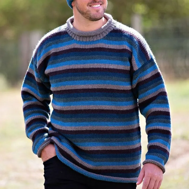 Retro Striped Jacquard Iceland Crew Neck Sweater
