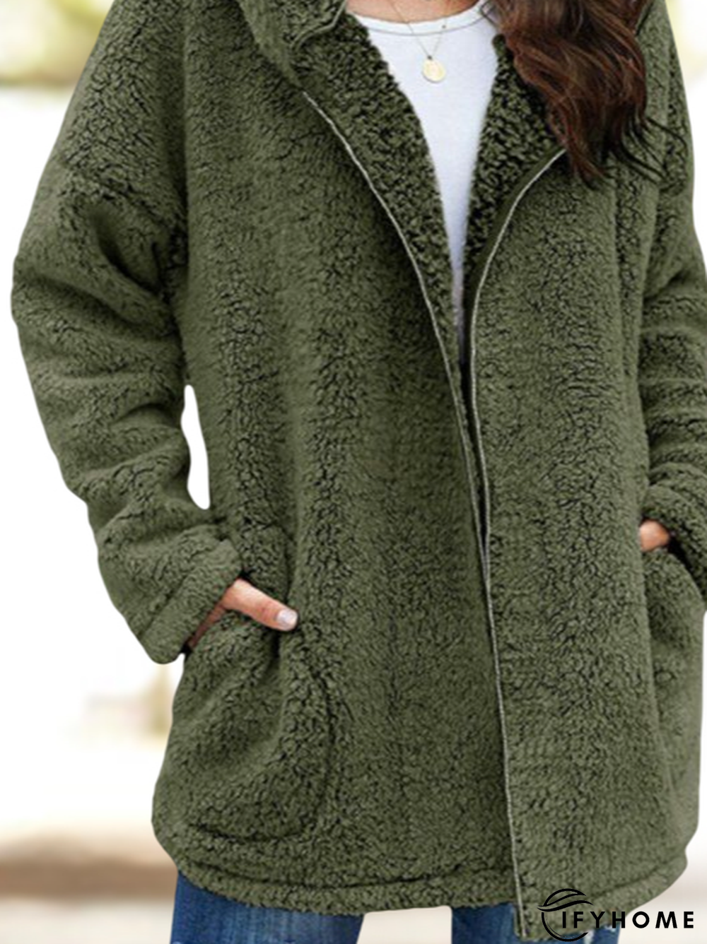 Plus Size Plain Long Sleeve Hoodie Pockets Casual Plush Coat | IFYHOME
