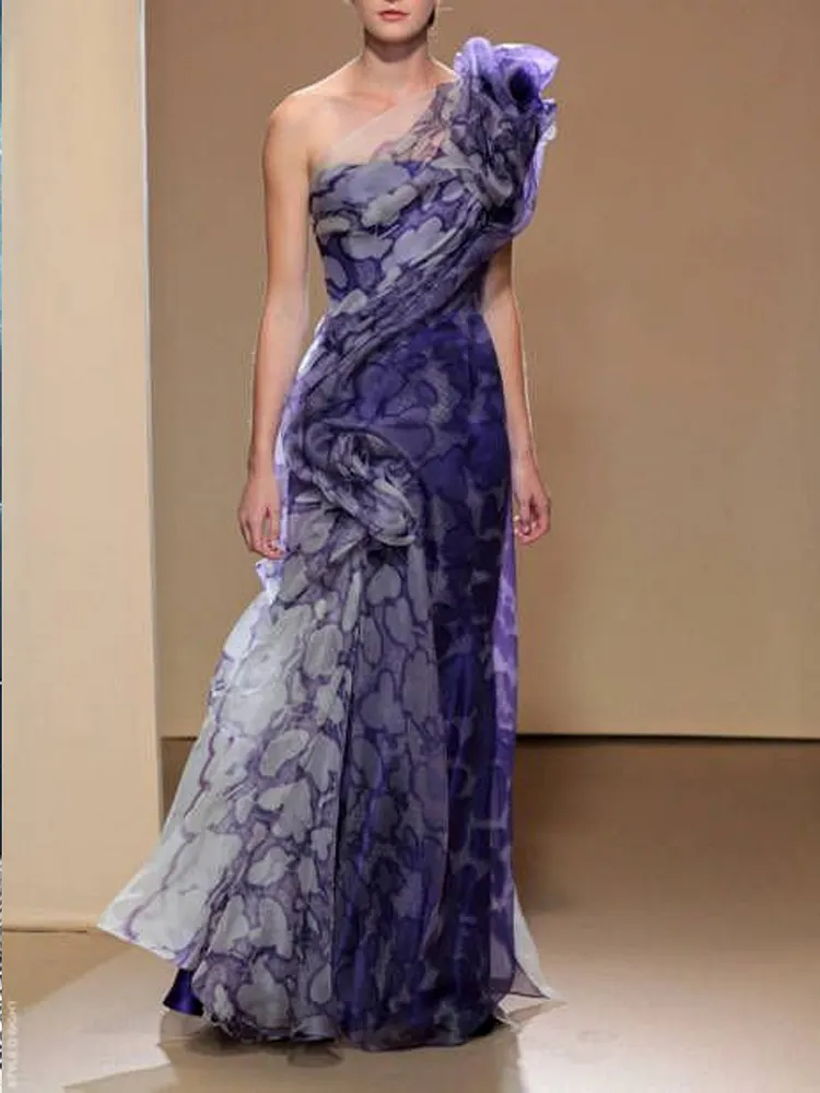Romantic Floral Off-Shoulder Holiday Party Maxi Dress