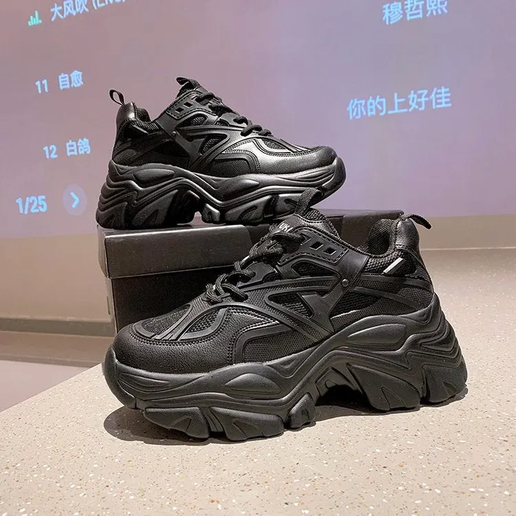 New Black Dad Chunky Sneakers Casual Vulcanized Shoes Woman High Platform Sneakers Lace Up White Sneakers Women 2022