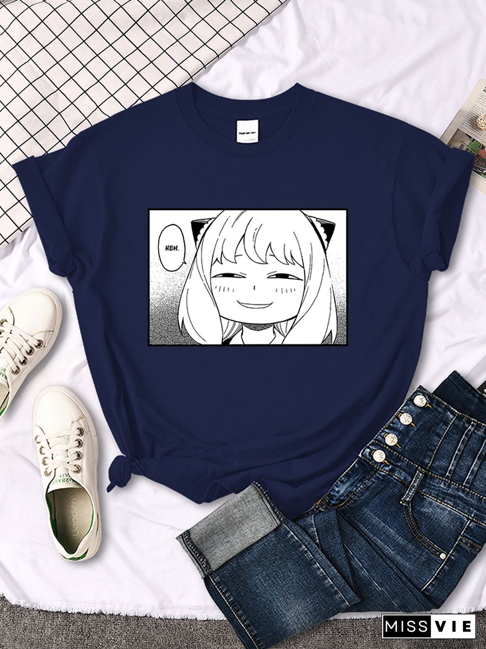 Spy X Family - Anya Heh Manga Print Women T Shirt Breathable Street Short Sleeve Hip Hop Summer Clothes Fashion Quality T-Shirt