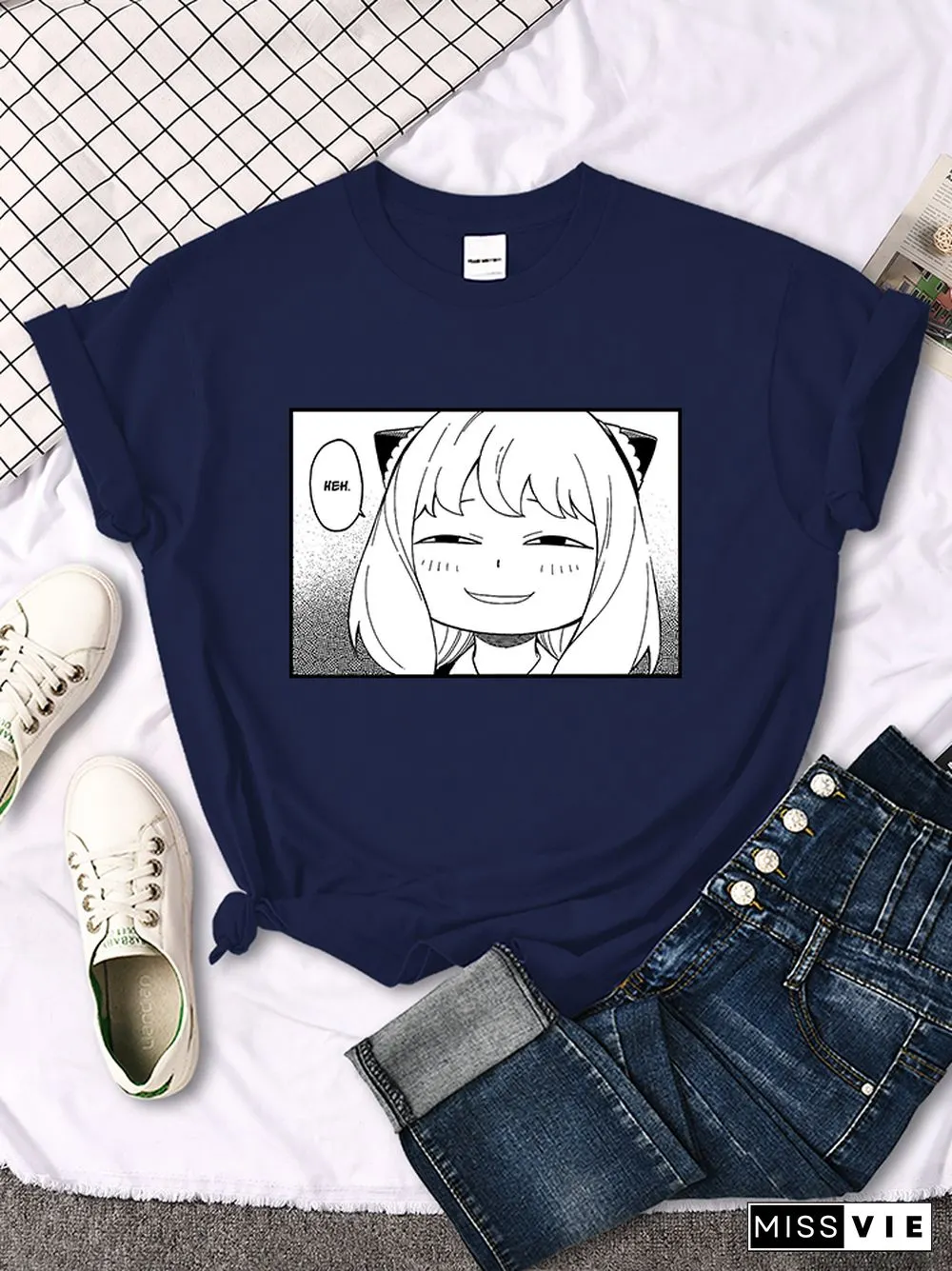 Spy X Family - Anya Heh Manga Print Women T Shirt Breathable Street Short Sleeve Hip Hop Summer Clothes Fashion Quality T-Shirt