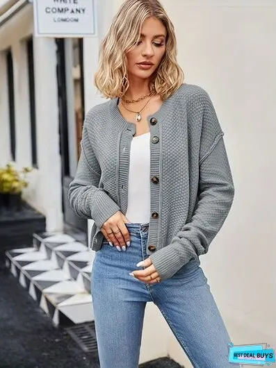 Button Up Dropped Shoulder Cardigan