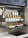 Wall-Mounted Kitchen Storage Cabinet with Pull-Down Double-Layer Shelf Carbon Steel Spice Rack Organizer for Utensils Food Prep & Countertop Organization