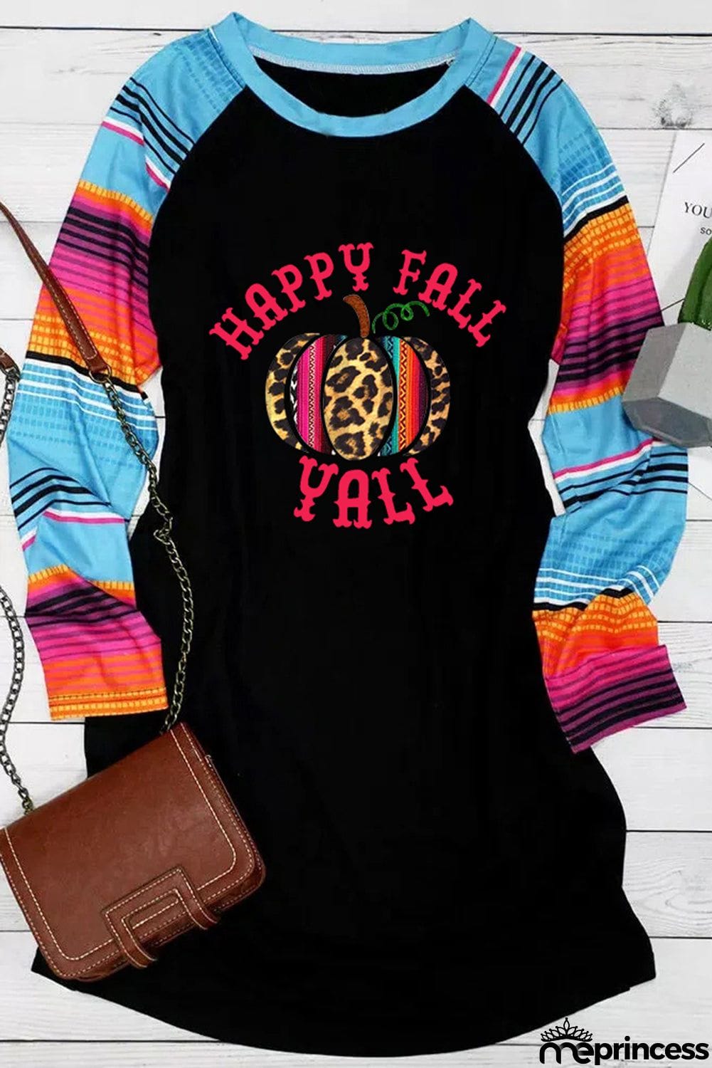 Halloween Pumpkin Letter Print Striped Raglan Long Sleeve Mini Dress